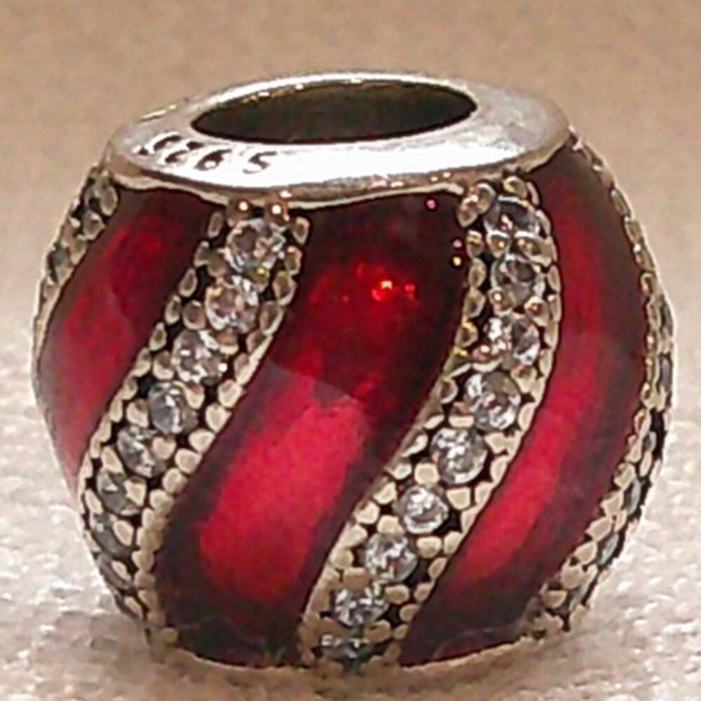 Authentic Pandora Sterling Silver Red Enamel & Cubic Zirconia Charm Retired